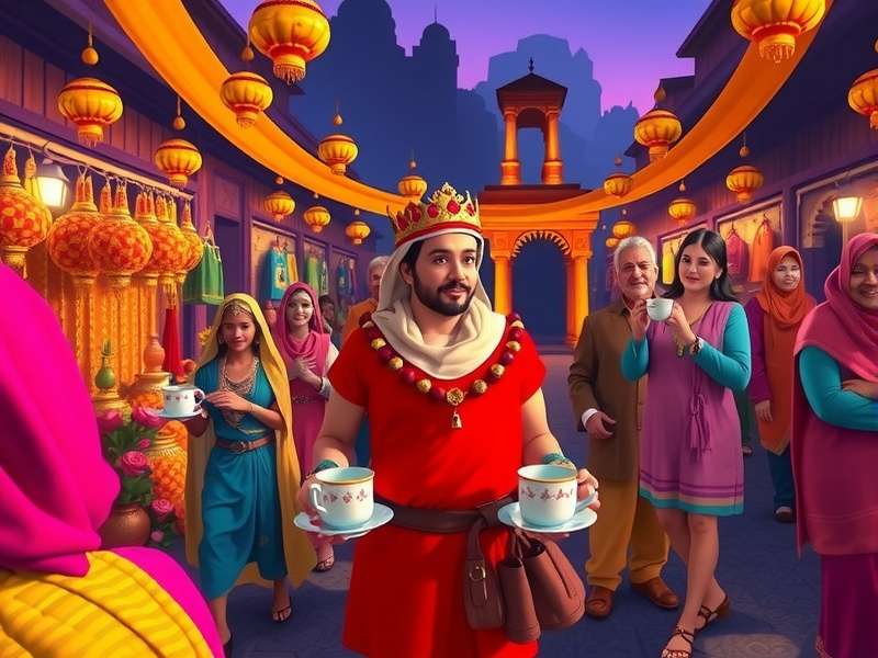 Rose Chai Crown Holders game screenshot showing vibrant Indian marketplace